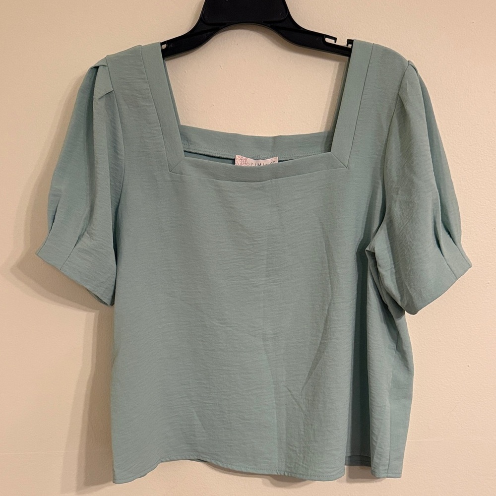 Timing Square Neck Blouse in Soft mint Blue Size L-XL Boho tops women’s blouse
